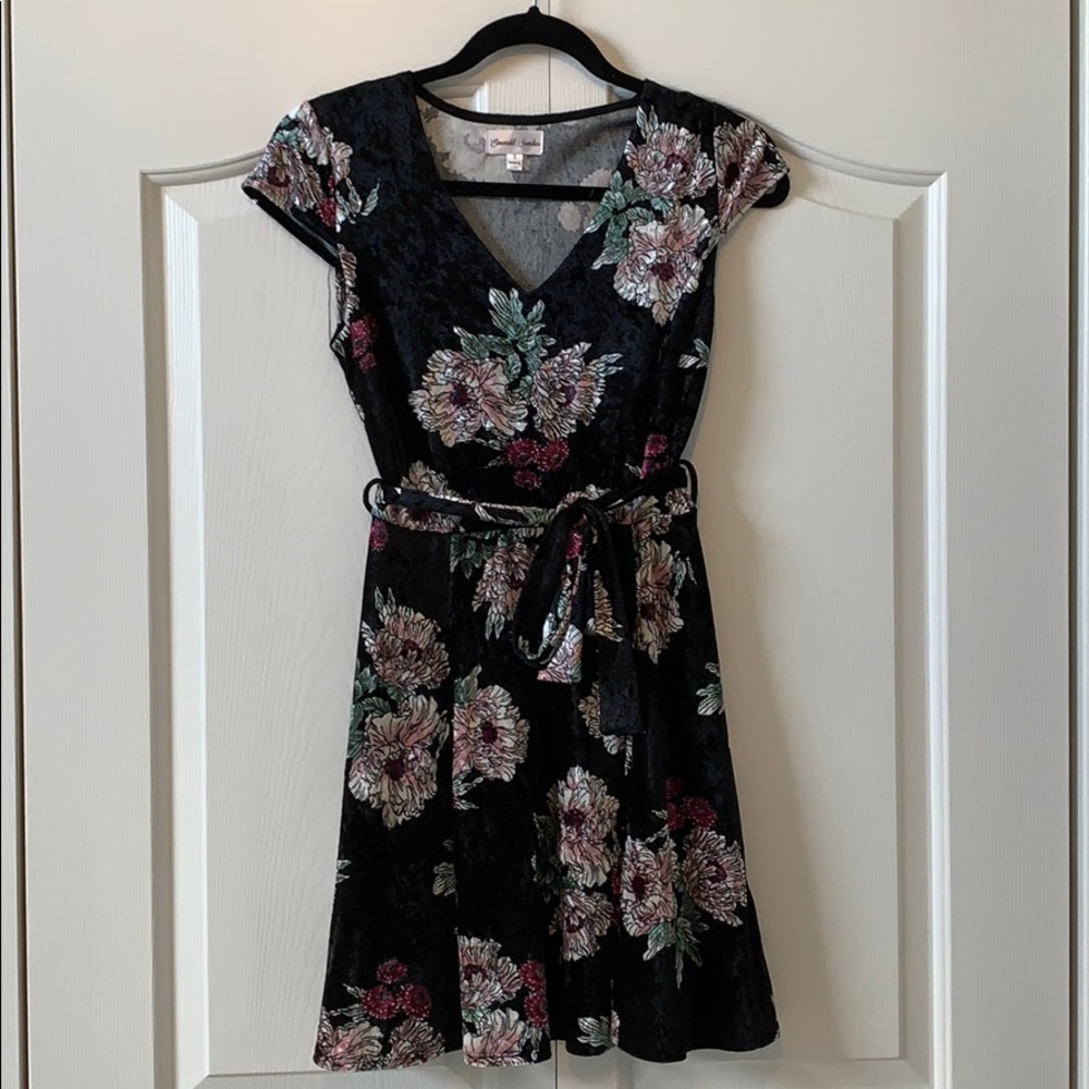 Dry Goods Black Velvet Floral Dress